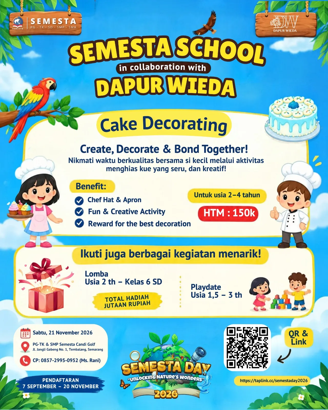 Poster Cake Decorating: Semesta School berkolaborasi dengan Dapur Wieda, usia 2–4 tahun, HTM 150k